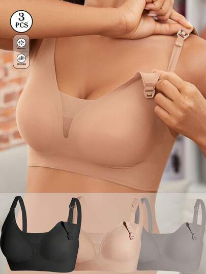 3 piezas de sujetadores de maternidad y lactancia, con escote en V profundo y cierre frontal sexy, sujetadores de lactancia cómodos y sin costuras que brindan elevación y soporte, aptos para todas las estaciones