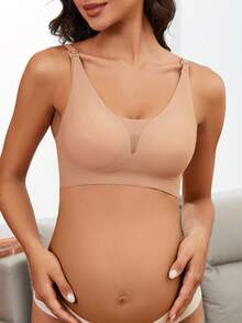 3pcs Maternity & Nursing Bras, Deep V-Neck Sexy Front Closure Breastfeeding Bras, Comfortable Seamless Lift & Support, Suitable For All Seasons - Multicolor - View 3