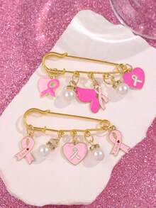 1pc Creative White Pearl Pink Bow Enamel Alloy Brooch, Pink Bow Heart Ribbon Pendant Pin - Multicolor - View 2