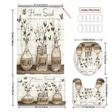 Set de perdele de duș retro cu fluture și sticlă, 1/3/4 buc, accesorii impermeabile și rezistente la uzură, cu 12 cârlige - include husă pentru scaun de toaletă, covorașe de baie și covoare - țesătură din poliester antiderapantă - lavabilă - perfectă pentru decor de sărbători, decor pentru casă/dormitor/casă/vest, decor de Crăciun