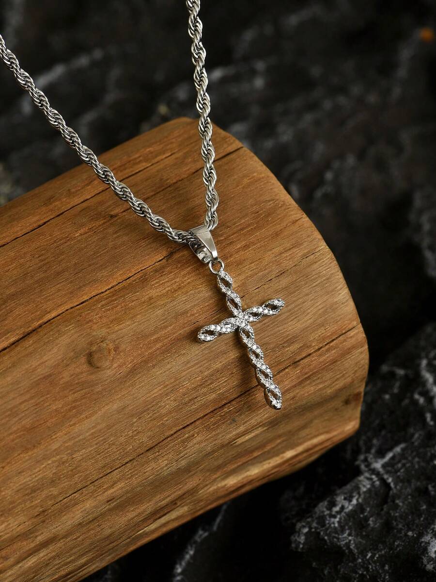 1 peça de colar masculino com pingente de cruz de strass, estilo moderno e simples, colar masculino Christian Elements, joias masculinas requintadas de aço inoxidável, adequadas para uso diário masculino, um presente para meu namorado