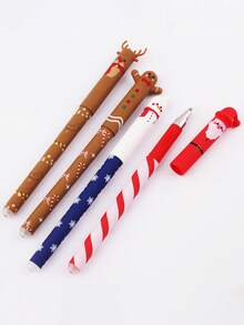 4 pezzi Nuovo set di penne gel natalizie, penne cancellabili con cappuccio a cartone animato, con impugnatura comoda e gomma incorporata, adatte per la scrittura e gli esami dei bambini