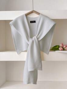 1pc Solid Color Knitted Woolen Shawl With Detachable Faux Collar, Fashionable Cape For Women To Cover Shoulders In Air-Conditioned Room