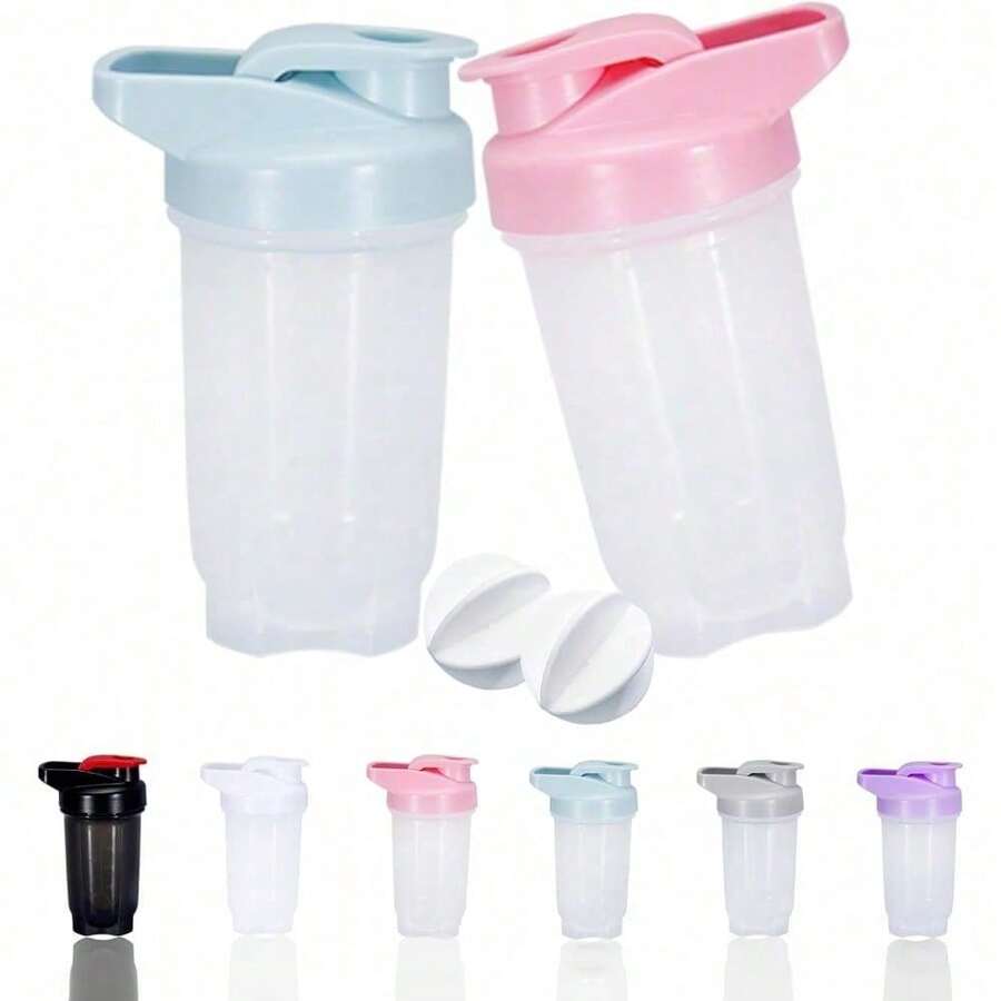 2-Pack 300ml Protein Shaker Bottles With Stainless Steel Mixing Ball, Leakproof Gym & Travel Water Bottle For Protein Shakes, Smoothies & Coffee, Easy-Clean Design With Carry Loop, Durable & Odor-Resistant, Perfect For Fitness Enthusiasts & Active Lifestyles - 04-藍色+粉紅色 - 查看 1