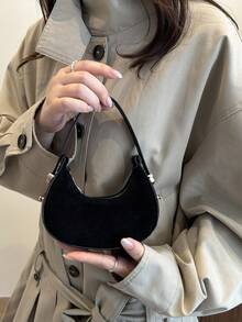 Mini Cute Solid White Handbag For Women, Fashionable Crescent Moon Shaped Bag With High-Quality Elegant Vibe, Versatile Handheld/Shoulder Bag