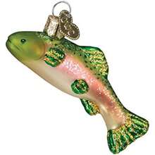 Old World Christmas Fisherman Collection Adornos de Vidrio soplado para Motor de árbol de Navidad, Motor Fuera de borda(Mini trucha) - Tipo 7 - Ver 2
