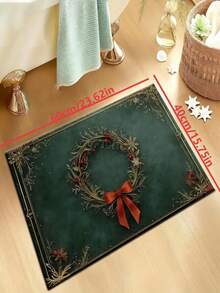 1pc New Christmas Wreath Bow Doormat - Christmas Gift, Suitable For Living Room, Bedroom, Indoor - Machine Washable -- Flannel Material, Delicate Wrap, Skin-Friendly, No Pilling, Slightly Water-Resistant Easy Care, Odorless - Ideal For Home Decor, Room Decor, Living Room Carpet, Bedroom Carpet, Bathroom Carpet, Kitchen Carpet, Area Rug, Hotel Decor - Area Rug, All Season Use