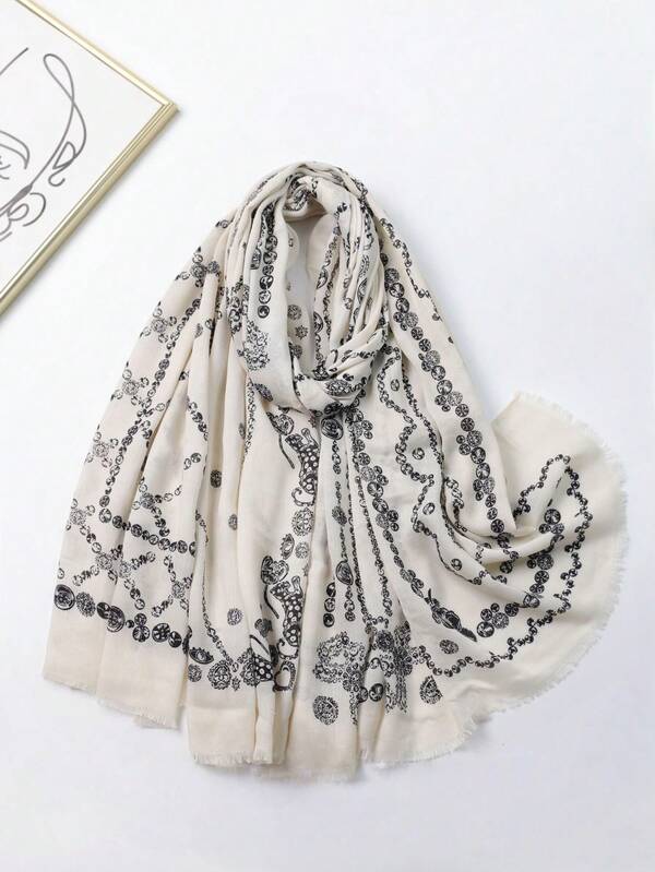 1pc Geometric Coin Print Scarf, Versatile Unisex Shawl, Headscarf, Autumn/Winter