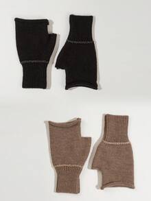 2 Paar einfarbige Acryl Fingerlose Handschuhe, geeignet für Alltag, Zuhause, Schule, Winteraußenaktivitäten, warme Handschuhe mit offenen Fingern, Halbe Finger Schreibhandschuhe für Studenten, modische Stulpenhandschuhe für Büro Tippen bei Damen