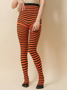 1pc Striped Tights, European & American Popular Christmas Striped Pantyhose, Skinny Mismatched (Fits Up To 130lbs), Cozy - Multicolor - View 6