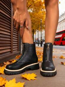 Punk Urlaub Frühling/Herbst Damenschuhe Plateau Vorderer Reißverschluss Stiefel Schwarze Stiefel Britischer Stil Hohe Schuhe Knöchelstiefel Braune Plateau Stiefel Modische Schuhe