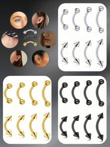 CIZME 8Pcs Personalized Punk 16g Rook Piercing Jewelry Gold Silver Eyebrow Rings Curved Barbell Daith Earrings For Women Stainless Steel Belly Button Rings Vertical Labret Lip Jewelry, Eyebrow Piercing Jewelry Stainless Steel Curved Barbell Tiny Eyebrow Ring - Eyebrow Nail - View 7