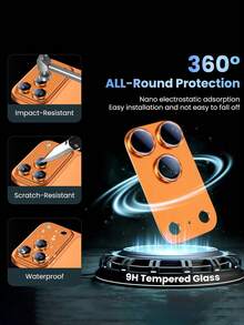 Orange Camera Lens Protector Film Compatible With Iphone 17 Pro Max/17 Pro, Shatterproof, Strong Adhesion, Suitable For Phone Case, Metal Tempered Glass Rear Camera Screen Protector - Orange - View 3