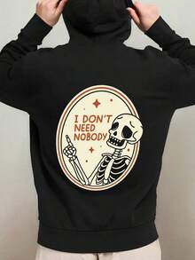 1-Pack Men's Funny Gothic Hooded Sweatshirt - I Don't Need Nobody Skeleton Graphic Pullover, Black Hoodie With Back Print, Regular Fit Casual Gym & Casual Attire, Comfortable Long Sleeve Hoode (1),Fall Hoodies,Men's Fall Clothes,Street Wear,Halloween,Mens Hoodies,Y2k Clothes,Jesus Hoodie,Thanksgiving Day,Nightmare Before Christmas,Christmas - 黑色 - 查看 1