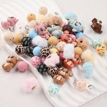 31 hạt làm đồ trang sức mùa thu/đông - Bộ hạt silicon hình gấu trúc, hạt tròn in silicon, hạt mờ, thích hợp để làm đồ trang sức hạt sáng tạo tự làm - Nhiều màu - Xem 6