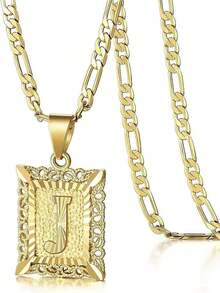 Initial Necklace Square Letter Pendant Necklace Capital Monogram Necklace Alhpabets From A-Z Chain Necklace RZBI - 黃金 - 查看 1