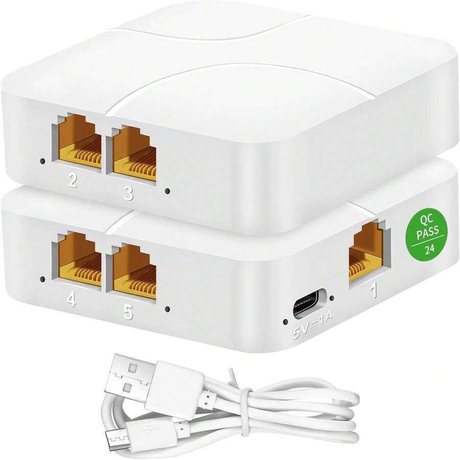 Divisor Ethernet 1 a 2 y 1 a 4, divisor de cable Ethernet de alta velocidad de 1000 Mbps, divisor de red [conecta 4 dispositivos simultáneamente], extensor de red LAN Gigabit RJ45, compatible con cables Cat8/7/6/5e/5 - 1 a 4 - Ver 1