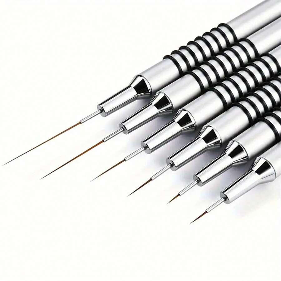 6-Piece Precision Nail Art Brush Set - Ultra-Detail And Dotting Brushes For Gel Nail Polish Design, Easy-To-Use Nail Art Tools For Detailed Stripes And Clear Lines, Nail Art Supplies - 鍍銀-6件套 - 查看 1