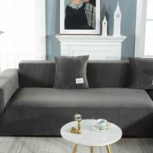 2 Piece Velvet L-Shaped Sofa Cover, Modular Sofa Cover, Stretch Sofa Cushion Cover, Corner Sofa Cover With Pillowcases For 3-Seater + 4-Seater With Pillowcase - Màu xám đen - Xem 6