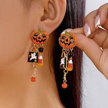 Halloween Pumpkin Pendant Earrings, Gothic Style Tassel Earrings For Women