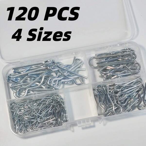 Zestaw 120 szt. wysokiej jakości ocynkowanych sworzni blokujących – ocynkowane, trwałe i odporne na rdzę elementy złączne do napraw samochodowych i małych silników, zaciski z sworzniami blokującymi typu R, zaciski sprężynowe, szpilki do włosów, ocynkowane sworznie mocujące