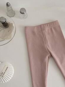 Newborn Baby Girls Solid Color Lace Trim Elastic Leggings, Spring/Autumn - Pink - View 11