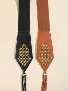 1 Stück modischer elastischer Taillengürtel, vintage Metallschnitzerei Knoten Dekor Wildleder breiter Taillengürtel, vielseitig für Kleid, Hemd, Jacke