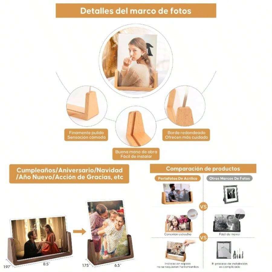2PCS 8 Pulgadas Marcos para Fotos Decorativos, Marcos Para Cuadros con AcrLico Rstico de Doble Cara y Base, Horizontal Vertical Exhibicin Porta Retrato para Foto, Regalo para San Valentn Aniversarios - B - Ver 1