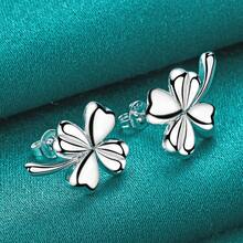 925 Silver Plated Four Leaf Clover Stud Earrings For Women Wedding Party Fashion Jewelry - Silver - View 2