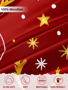 1pc Christmas Bow Reindeer Christmas Tree Print Fitted Sheet, Bedding, Fitted Sheet, Mattress Cover, Soft And Comfortable Bedding For Bedroom Mattress Protector Fitted Bed Sheet Only, Machine Washable