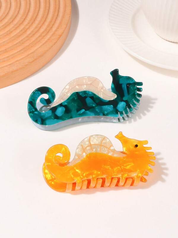 1Pc New Ocean Series Cute Seahorse Clip Niche Design Personalized High-End Hair Clip Hair Claw Half Clip Headband Hair Accessory Winter Hair Clutch Elegant Claw Clips