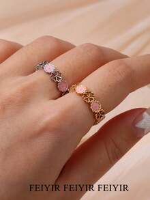 女士方晶锆石水手扣不锈钢戒指，18K 镀金防褪色开口可调节戒指，永恒象征金色派对度假珠宝日常佩戴配饰，送给她/妈妈/最好的朋友的礼物