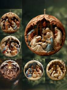 12 Peças Enfeites de Cena de Natividade - 3.15 Polegadas de Diâmetro, Caixa de Presente Recordação | Enfeites de Árvore de Natal Cena de Natividade, Decorações de Natividade, Presentes Religiosos para Cristãos e Famílias