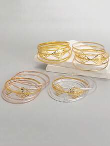 5 أساور معدنية هندسية مصممة بشكل نيش عالي الجودة، مزخرفة بنقوش معقودة ومعلقة بشكل معقود مزدوج