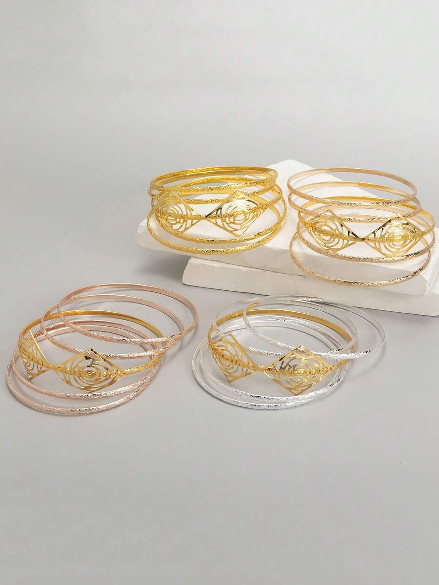 5 أساور معدنية هندسية مصممة بشكل نيش عالي الجودة، مزخرفة بنقوش معقودة ومعلقة بشكل معقود مزدوج