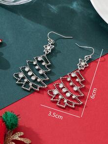 1 Pair Personalized Fashion Christmas Tree Hollow Design Rhinestone Earrings With Star Decoration, Silver Color, Suitable For Women's Daily Wear, Christmas Party And Gift For Family, Wife, Girlfriend, Friend, Christmas Jewelry Gift - Silver - View 6