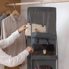 3Pcs Organizador de Bolsos para Clset, 8 Compartimentos Bolsa de Almacenamiento, Organizador para Colgar Bolsos para Armario de Tela Oxford para Armario, Dormitorio gris - gris - Ver 8