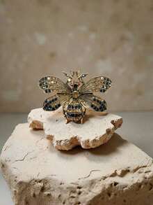 "Fashionable & Elegant Colorful Rhinestone Butterfly Brooch, Sparkling Pin For Party & Casual Occasions, Versatile Office Shirt & Jacket Jewelry, Perfect Christmas & Halloween Gift" - 銅色 - 查看 6