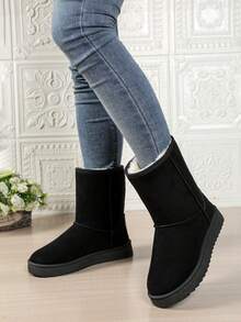 2025秋冬新款保暖雪地靴保暖内里防脏防滑厚底一脚蹬短靴大码经典休闲雪地靴 - 黑色 - 查看 4