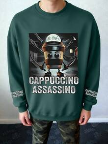 Tween Boy Back To School Cartoon Coffee Mug Character Print Crewneck Pullover Sweatshirt - Soft, Machine Washable, Versatile - Fall Winter Casual (Fashion Staple, Halloween ) - Green - View 6