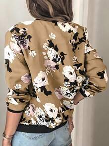 Áo khoác nữ cỡ lớn có khóa kéo, kiểu dáng thường ngày, in họa tiết. - Màu Khaki - Xem 2