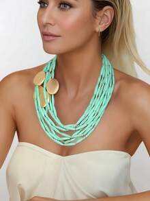 1 pieza Collar de cuentas de varios niveles y colores contrastantes de alta gama, que muestra un estilo único y personalizado