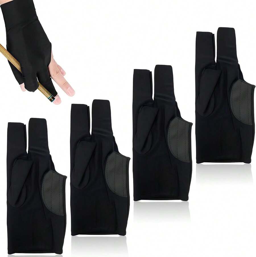 Billar 4 Piezas, Accesorios Billar Piscina Mano Izquierda 3 Dedos, Guantes de Piscina Profesional Unisex de Alta elastranspirantidesliz - 1 - Ver 1