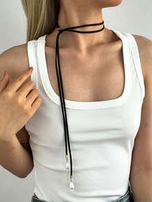 قلادة عنق من الجلد متعدد الطبقات مع قلادة اللؤلؤ، قلادة طويلة، قلادة متداخلة حلوة وجذابة، مناسبة للارتداء اليومي