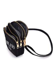 1pc Fashion Black Casual Mini Handbag With "Milano" Text & Pattern, Featuring Phone Pouch, Coin Purse, Women's Crossbody Phone Bag, Shoulder Bag, Wallet, Lightweight & Odorless Polyester Travel Bag - Multicolor - View 7