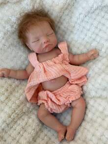 10英寸张嘴婴儿重生硅胶女孩娃娃，带植发，3D彩绘皮肤，触感柔软，新生儿女孩娃娃，适合儿童礼物 - 彩色 - 查看 6