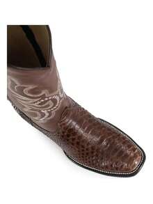 Bota Vaquera Para Caballero Autentico Piton en Cuero Genuino Alta Costura Diseño Cómodo Plantilla Acolchada Suela Antideslizante Resistente Ideal Para Montar y Uso Diario Moda Masculina - Marrón Mocha - Ver 5