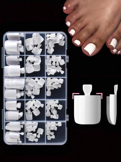 150pcs/Box Women's White False Toenails, 15 Sizes, Soft Gel False Toenail Extensions, Full Coverage Gel Acrylic Salon Nails Nail Supplies