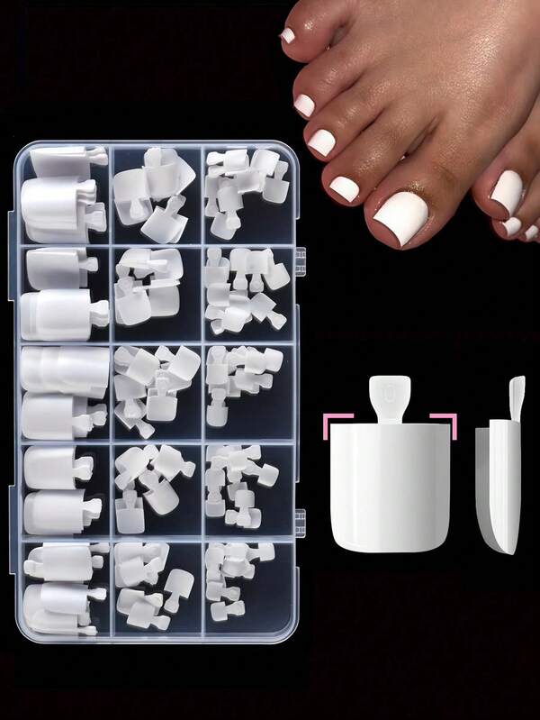150pcs/Box Women's White False Toenails, 15 Sizes, Soft Gel False Toenail Extensions, Full Coverage Gel Acrylic Salon Nails Nail Supplies