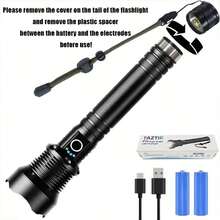 TazTir [ Buy One Get One Free ] P70 Rechargeable LED Flashlight (With 1 Free Keychain Flashlight Included), 4000 Lumens Ultra Bright Flashlight, 5 Modes, Large Capacity 10000mAh Battery Suitable For Camping, Emergency Situations, Outdoor Nighttime Dog Walking, And Hurricane Season - 黑色 - 查看 10